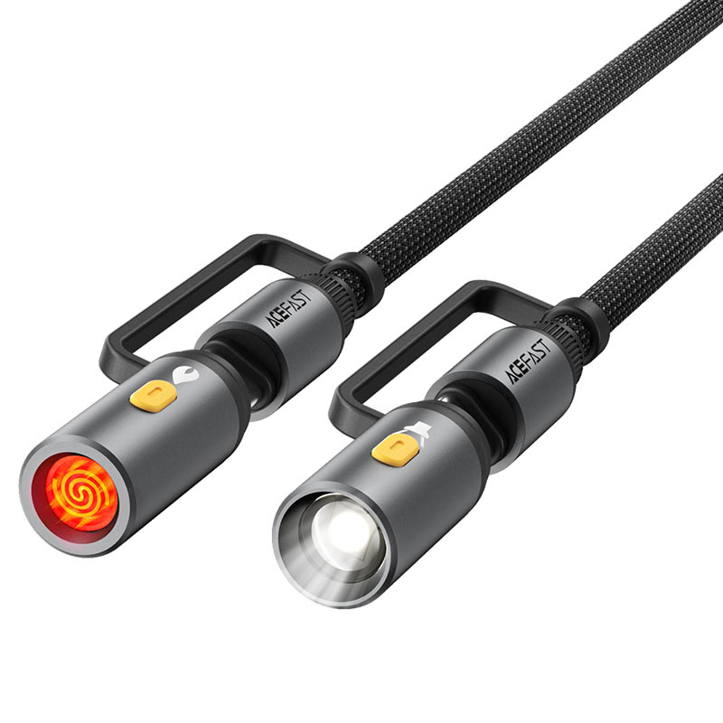 Cabo de Dados e Carregamento USB-C / Lanterna - USB-C / Isqueiro Elétrico Acefast J4, 60W, 1.2m, Preto