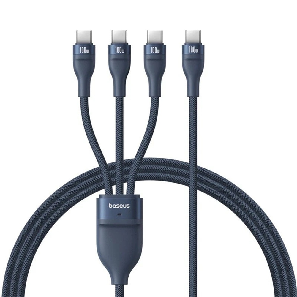 Cabo de Carregamento USB-C - 3 x USB-C Baseus Flash Series III 3in1, 100W, 1.5m, Azul P10377503321-00