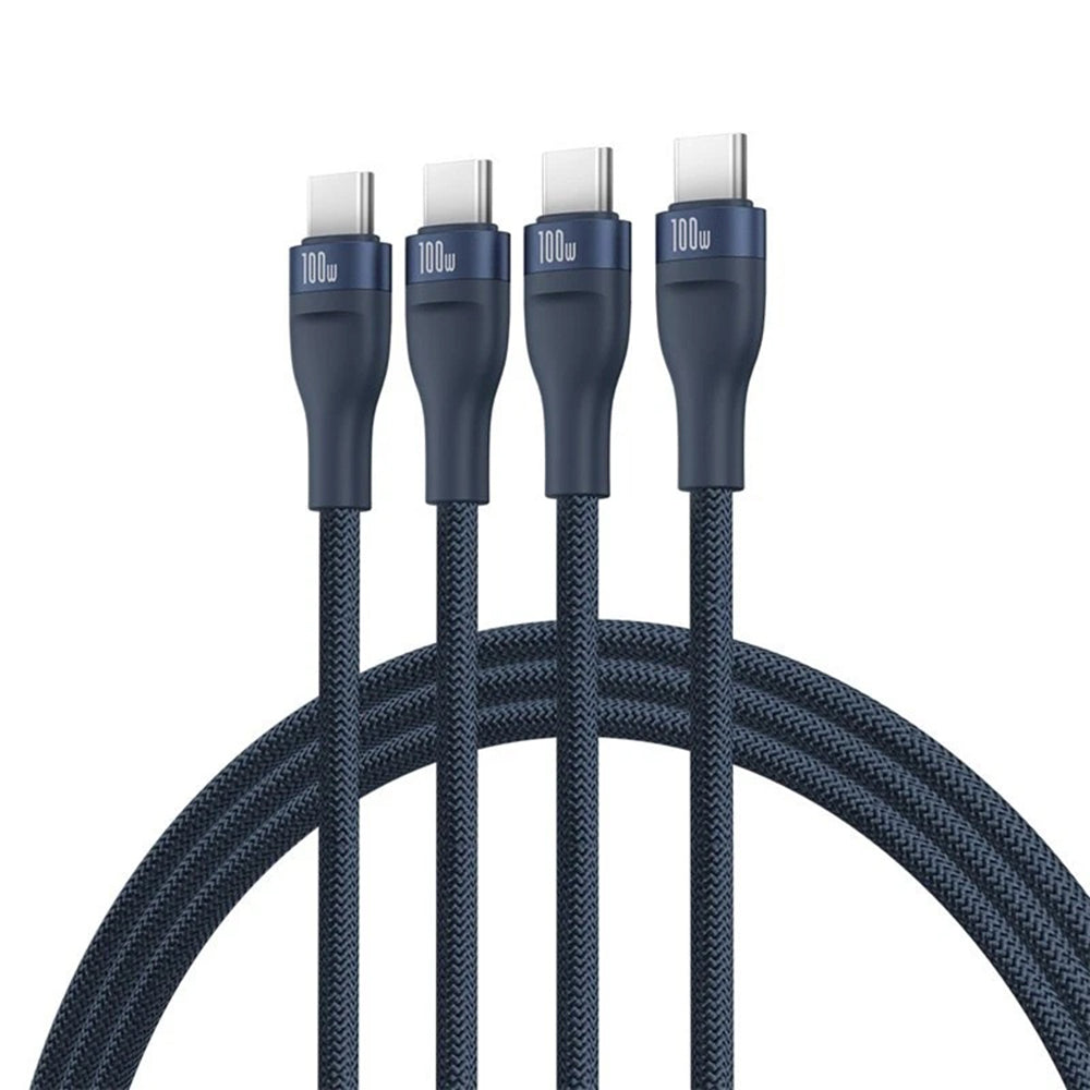 Cabo de Carregamento USB-C - 3 x USB-C Baseus Flash Series III 3in1, 100W, 1.5m, Azul P10377503321-00