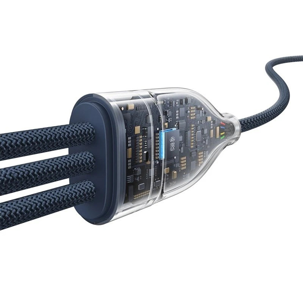 Cabo de Carregamento USB-C - 3 x USB-C Baseus Flash Series III 3in1, 100W, 1.5m, Azul P10377503321-00