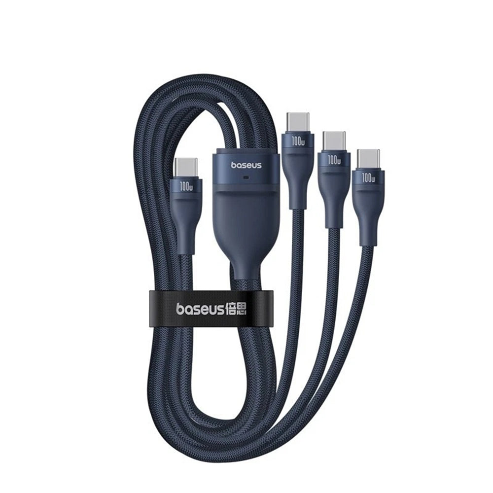 Cabo de Carregamento USB-C - 3 x USB-C Baseus Flash Series III 3in1, 100W, 1.5m, Azul P10377503321-00