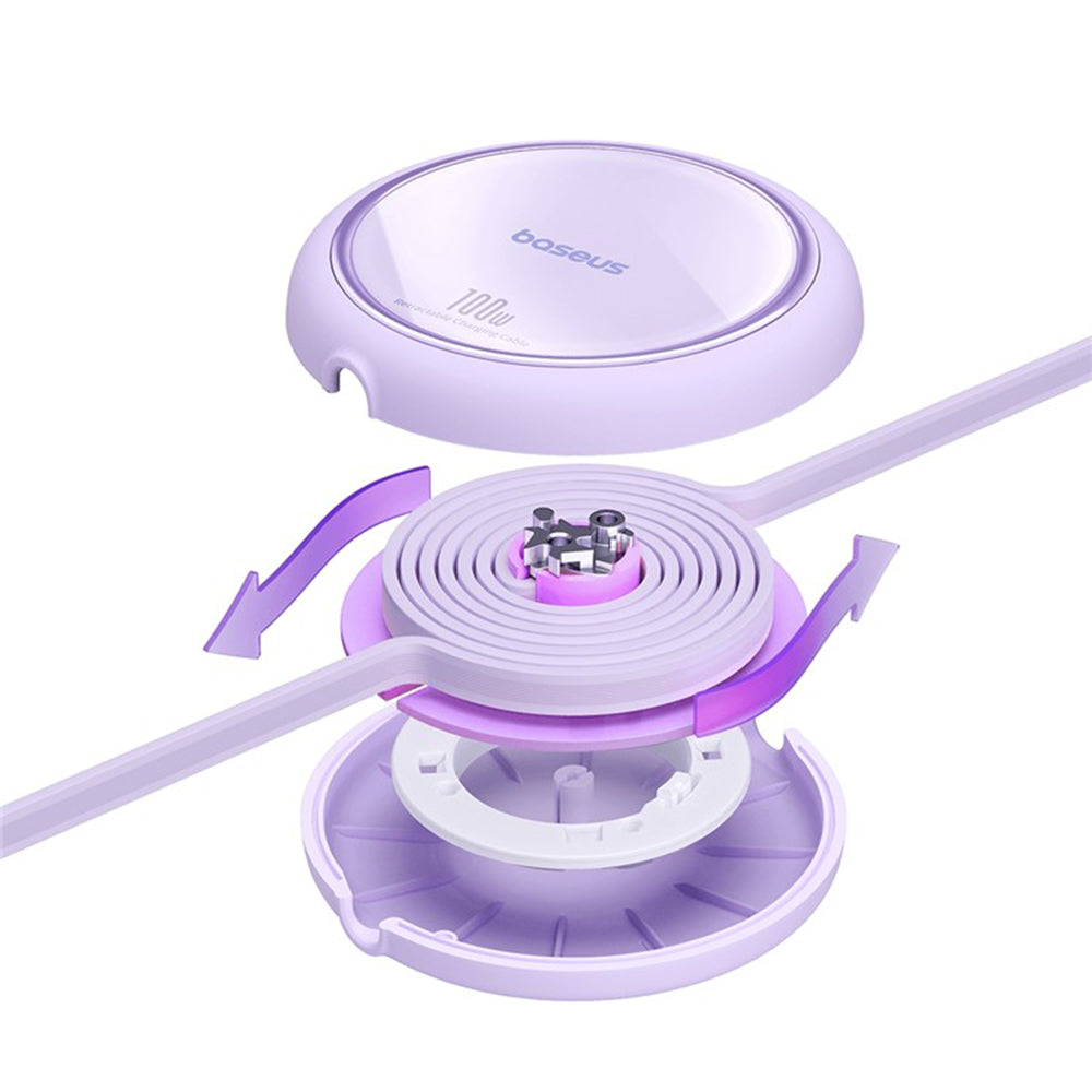 Cabo de Dados e Carregamento USB-C - USB-C Baseus Free2Draw Mini Retrátil, 100W, 1m, Roxo P10364500511-00