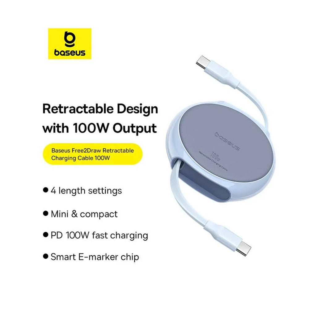 Cabo de Dados e Carregamento USB-C - USB-C Baseus Pathfinder Retrátil, 100W, 1m, Azul P10368400311-00