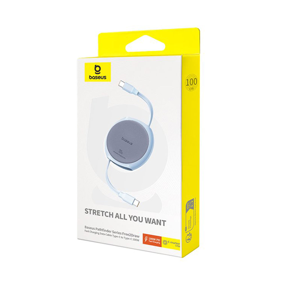 Cabo de Dados e Carregamento USB-C - USB-C Baseus Pathfinder Retrátil, 100W, 1m, Azul P10368400311-00