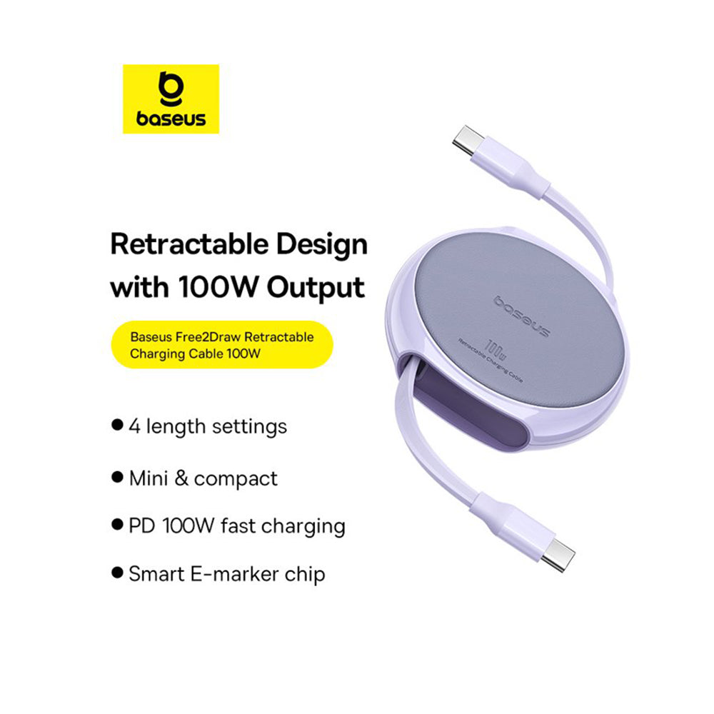 Cabo de Dados e Carregamento USB-C - USB-C Baseus Pathfinder Retrátil, 100W, 1m, Roxo P10368400511-00