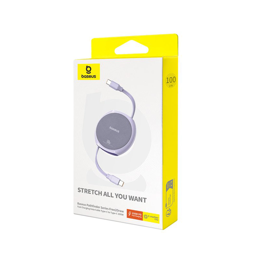 Cabo de Dados e Carregamento USB-C - USB-C Baseus Pathfinder Retrátil, 100W, 1m, Roxo P10368400511-00
