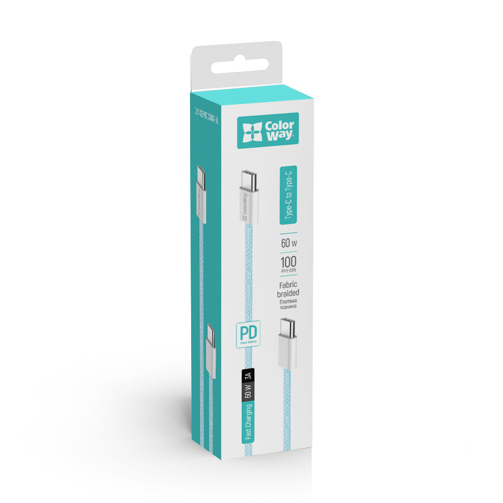 Cabo de Dados e Carregamento USB-C - USB-C ColorWay CW-CBPDCC061, 60W, 1m, Azul