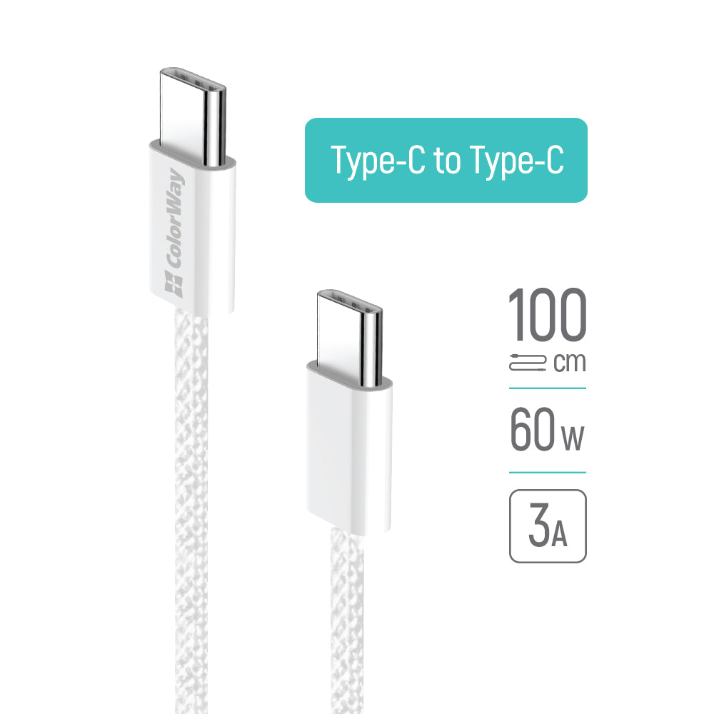 Cabo de Dados e Carregamento USB-C - USB-C ColorWay CW-CBPDCC061, 60W, 1m, Cinzento