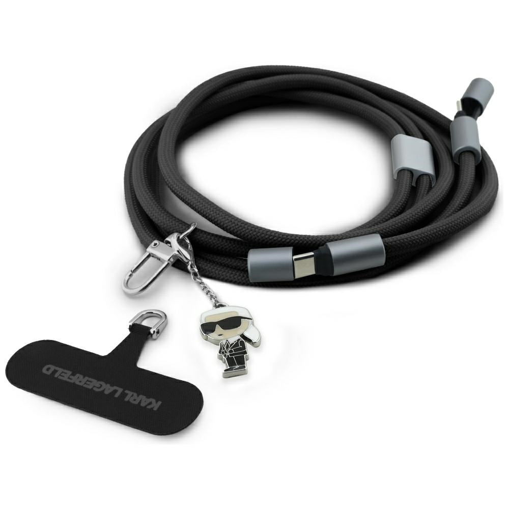 Cabo de Dados e Carregamento USB-C - USB-C Karl Lagerfeld Ikonik Charm, 100W, 1.5m, Preto