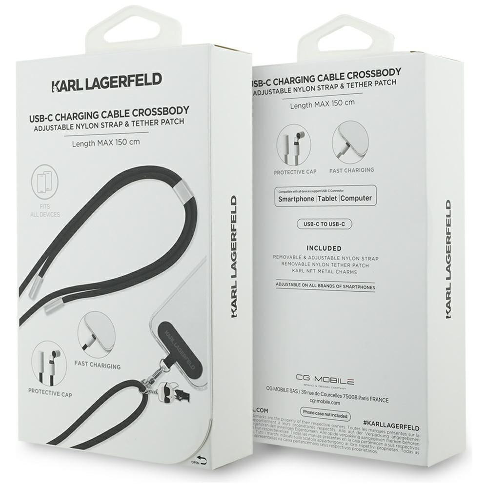 Cabo de Dados e Carregamento USB-C - USB-C Karl Lagerfeld Ikonik Charm, 100W, 1.5m, Preto
