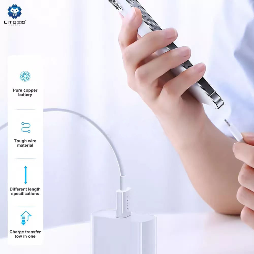 Cabo de Dados e Carregamento USB-C - USB-C Lito, 18W, 2m, Branco