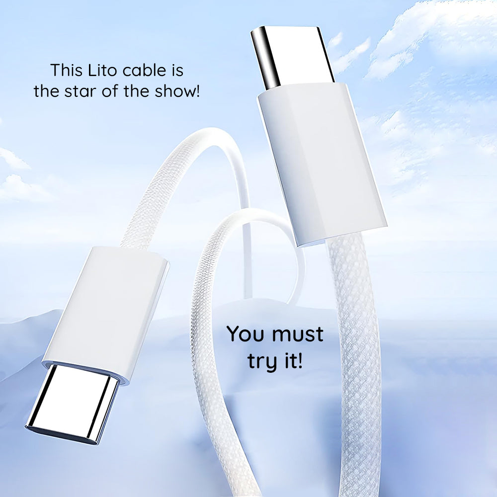 Cabo de Dados e Carregamento USB-C - USB-C Lito LD04CC, 60W, 1m, Branco
