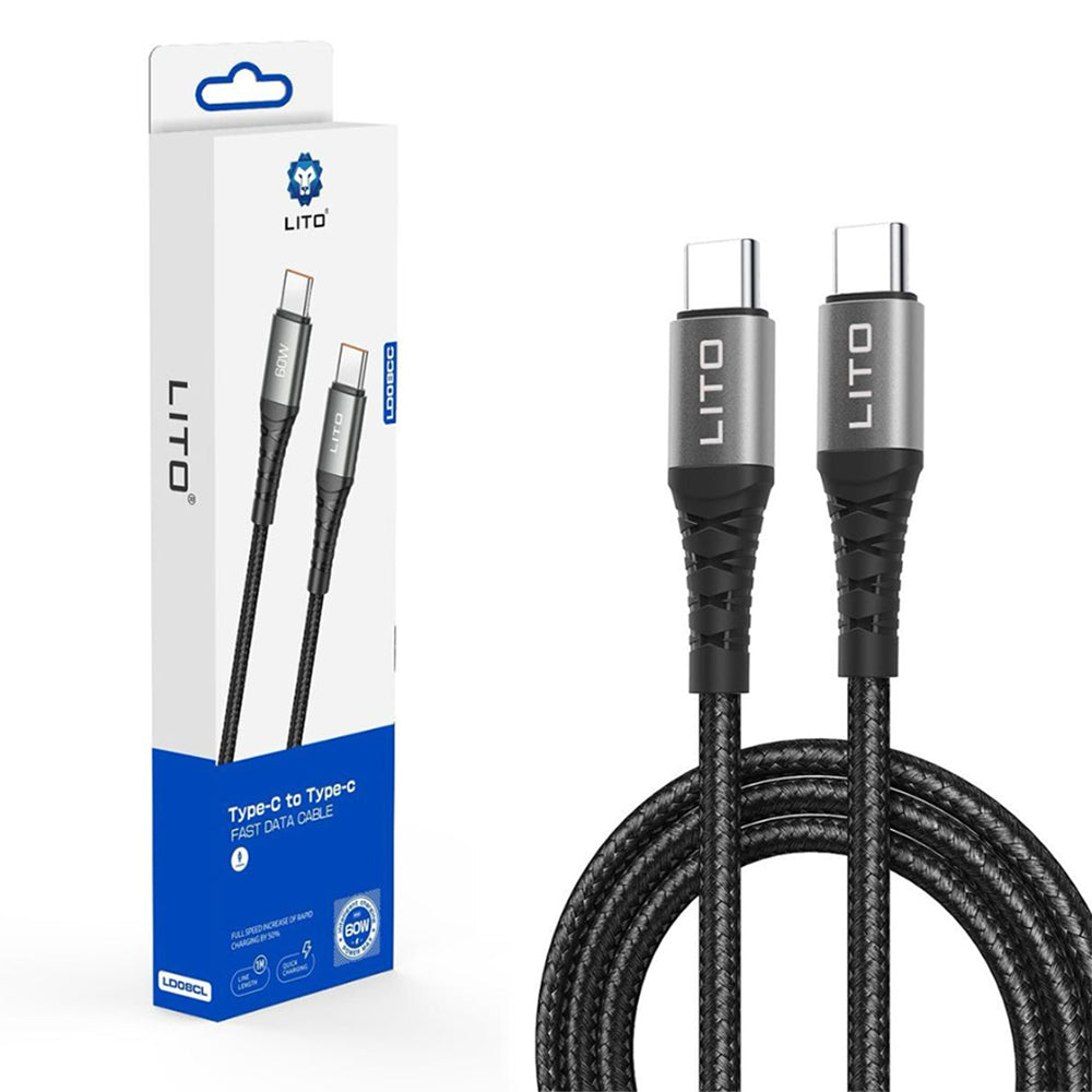 Cabo de Dados e Carregamento USB-C - USB-C Lito LD08CC, 60W, 1m, Preto