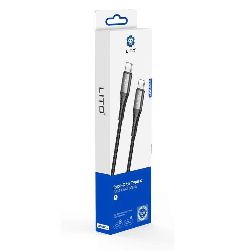 Cabo de Dados e Carregamento USB-C - USB-C Lito LD08CC, 60W, 1m, Preto