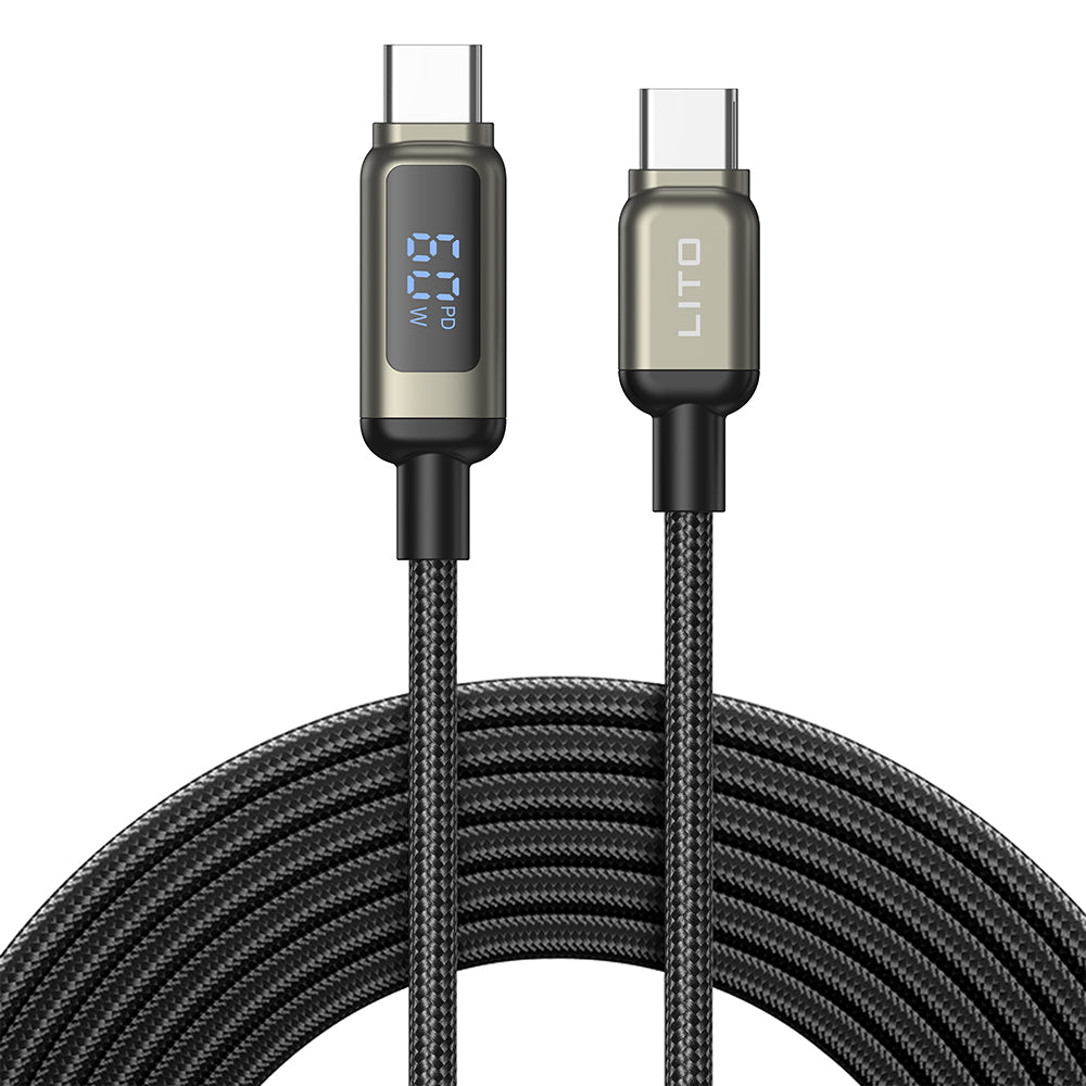 Cabo de Dados e Carregamento USB-C - USB-C Lito LD15 Display, 60W, 1m, Preto