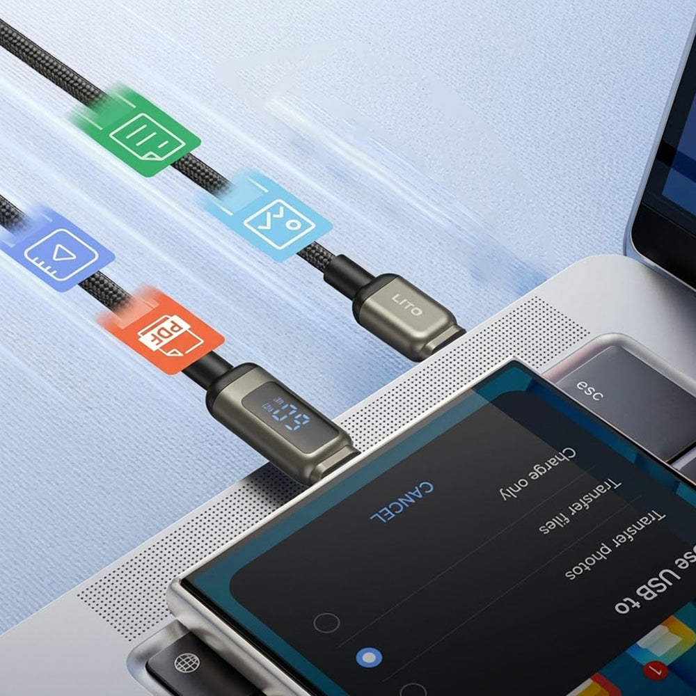 Cabo de Dados e Carregamento USB-C - USB-C Lito LD15 Display, 60W, 1m, Preto