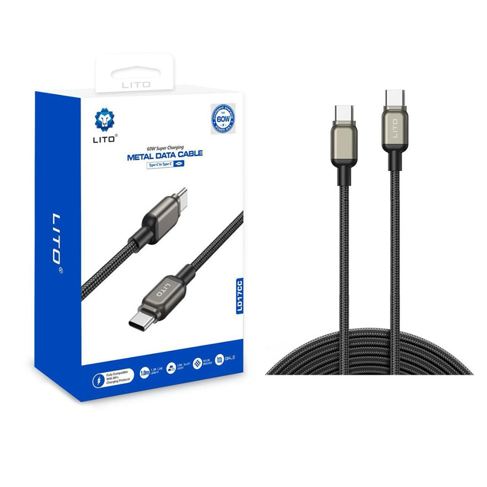 Cabo de Dados e Carregamento USB-C - USB-C Lito LD17, 100W, 1m, Preto
