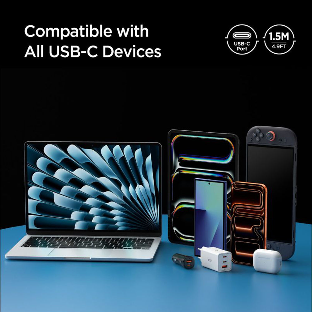 Cabo de Dados e Carregamento USB-C - USB-C Spigen EB10015CC, 100W, 1.5m, Preto ACA10421