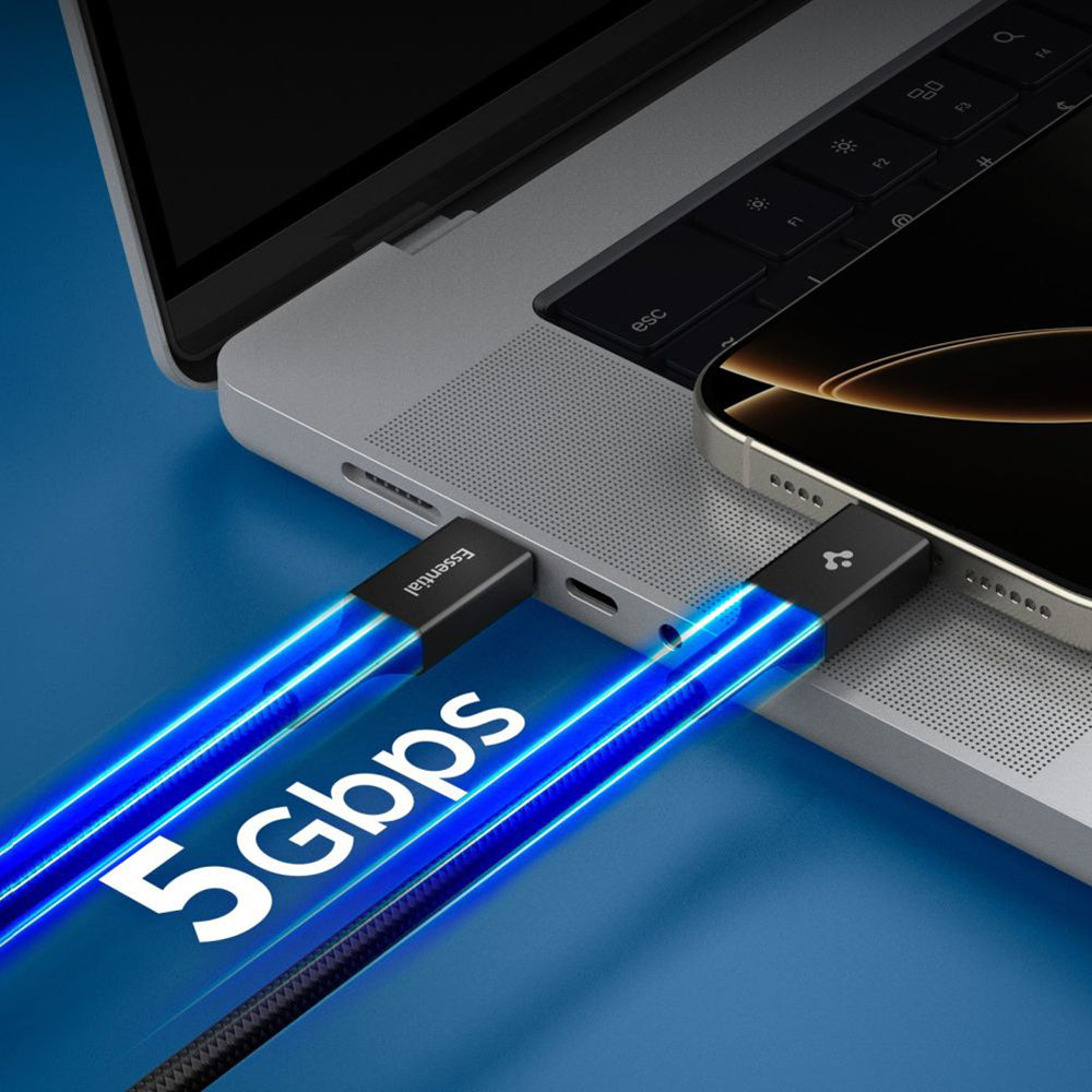 Cabo de Dados e Carregamento USB-C - USB-C Spigen EB10015CC, 100W, 1.5m, Preto ACA10421