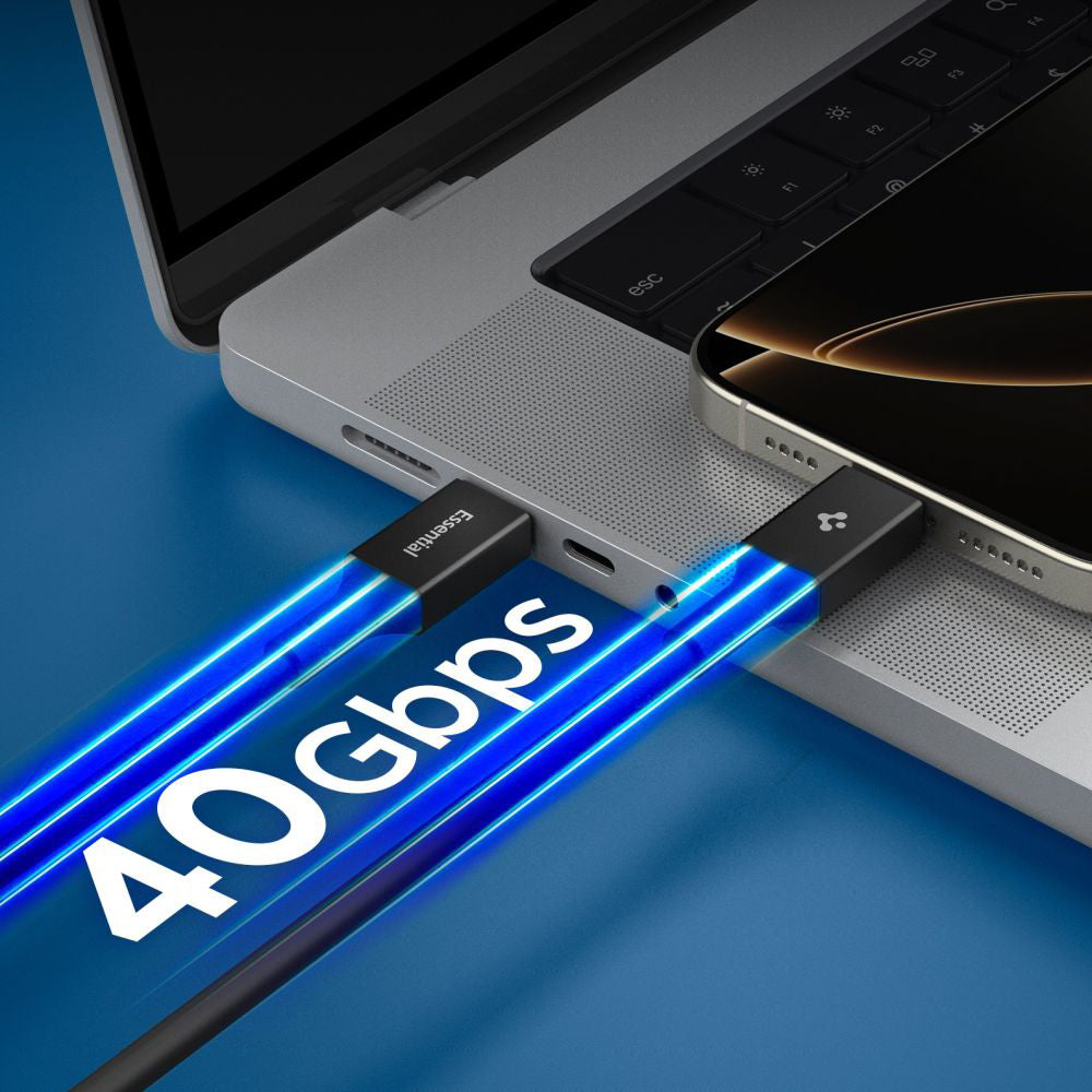 Cabo de Dados e Carregamento USB-C - USB-C Spigen EB24012CC, 240W, 1.2m, Preto ACA09461