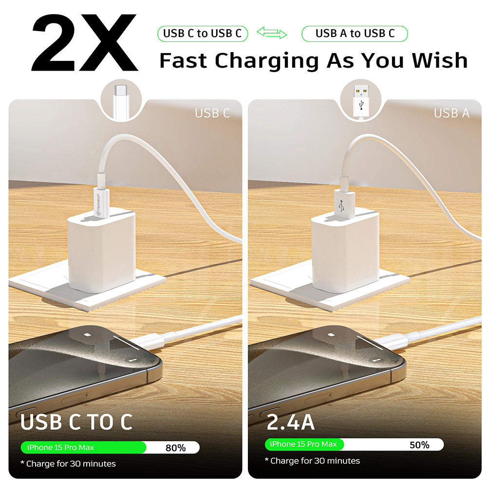 Cabo de Dados e Carregamento USB-C - USB-C Techsuit PCB130, 60W, 1m, Branco
