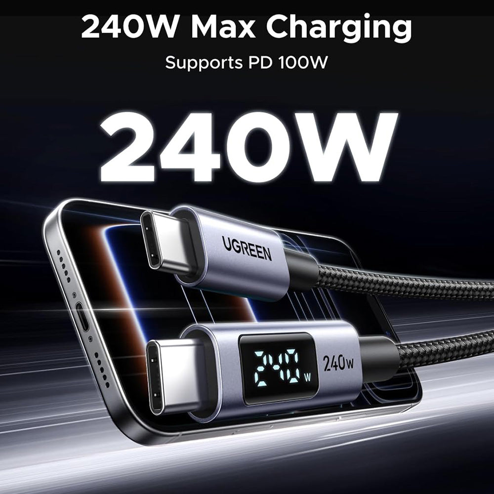 Cabo de Dados e Carregamento USB-C - USB-C UGREEN 65866 Display, 240W, 1m, Cinzento