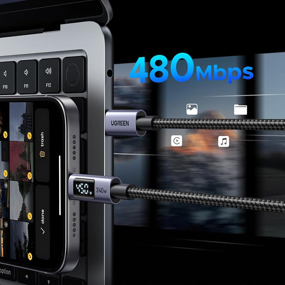 Cabo de Dados e Carregamento USB-C - USB-C UGREEN 65866 Display, 240W, 1m, Cinzento