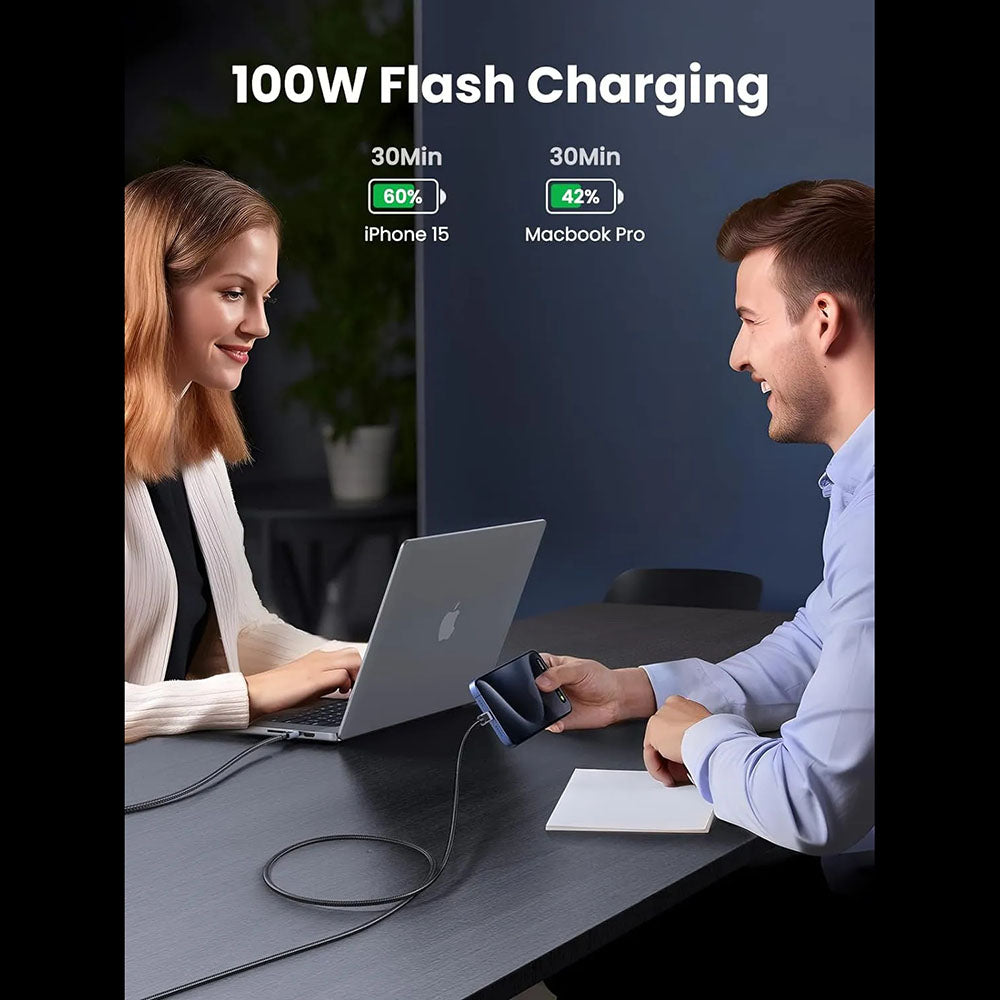 Cabo de Dados e Carregamento USB-C - USB-C UGREEN L512, 100W, 1m, Cinzento