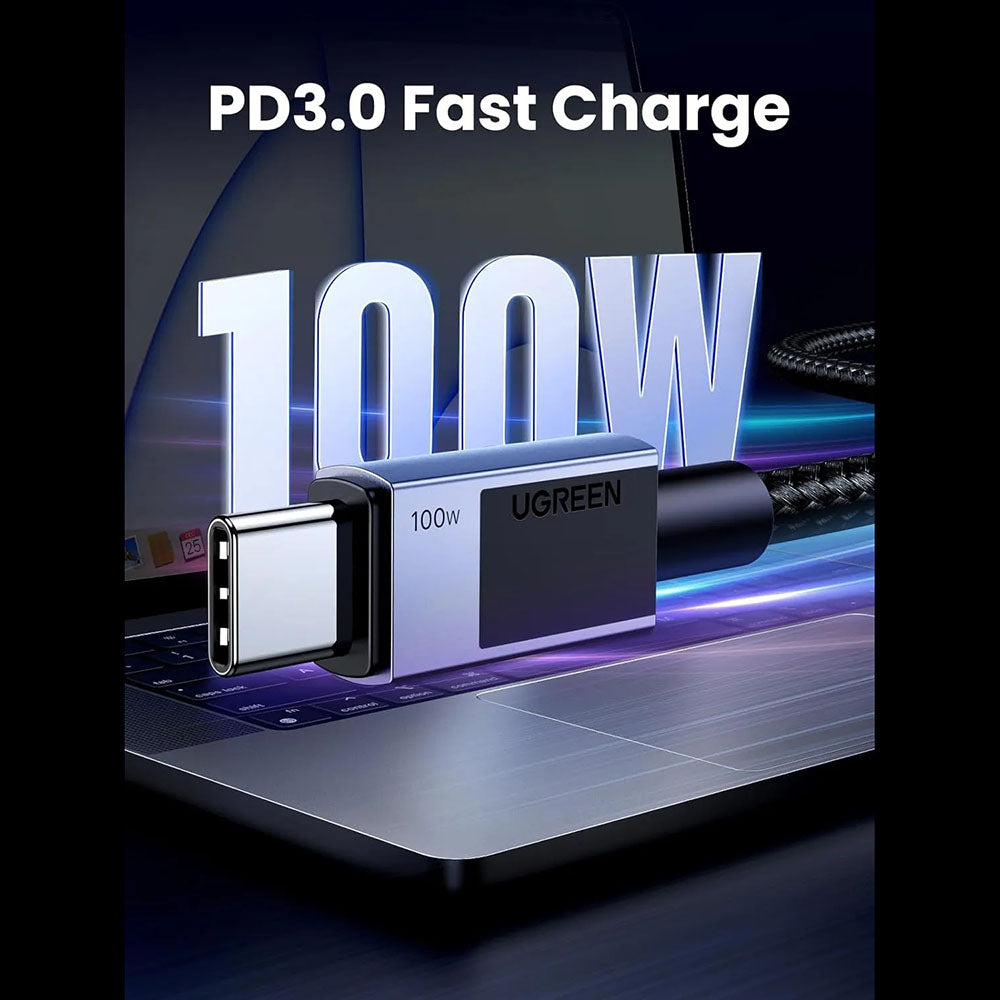 Cabo de Dados e Carregamento USB-C - USB-C UGREEN L512, 100W, 1m, Cinzento
