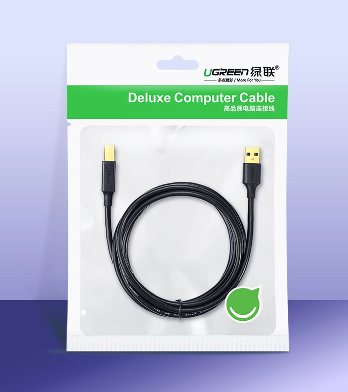 Cabo de Impressora UGREEN US135, USB-A - USB-B, 1.5m, Preto