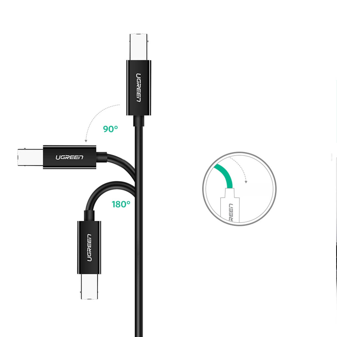 Cabo para impressora UGREEN US241, USB-C - USB-B, 2m, Preto