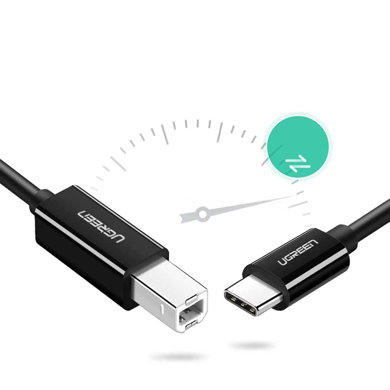 Cabo para impressora UGREEN US241, USB-C - USB-B, 2m, Preto