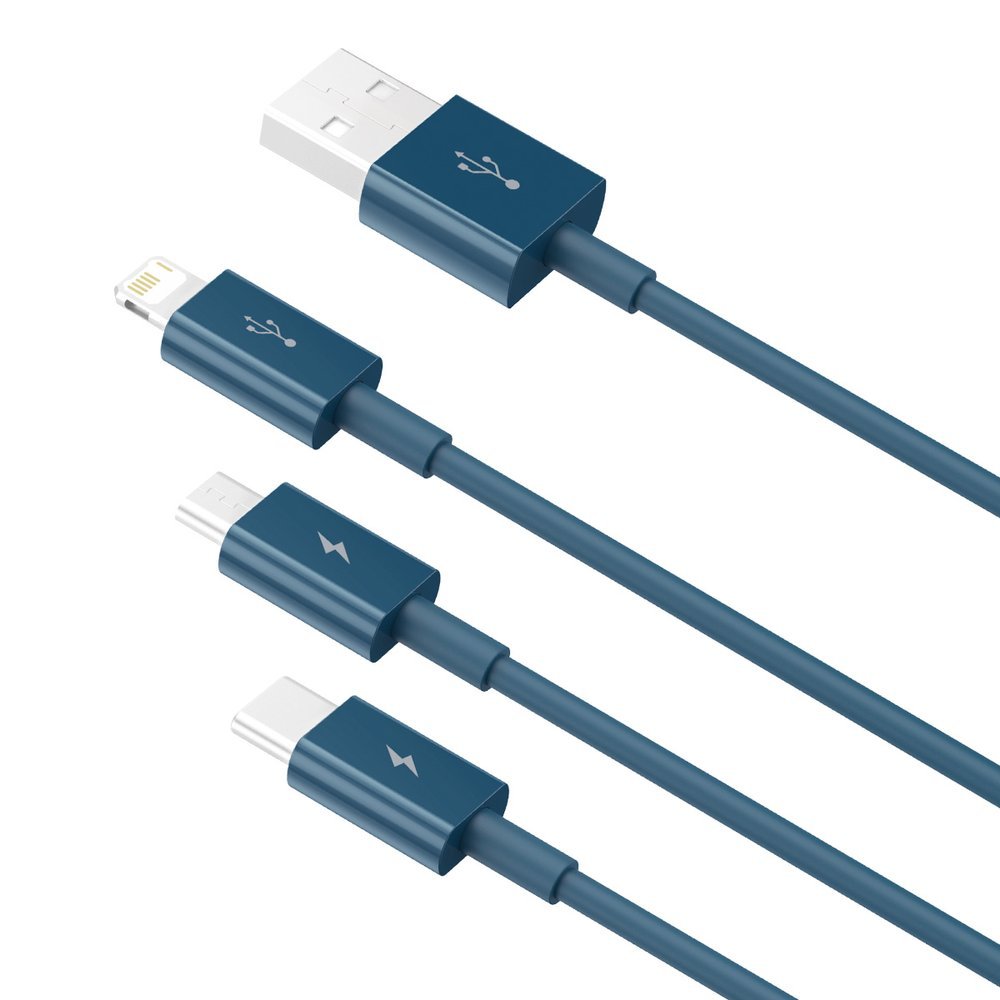 Cabo de carregamento USB-A - Lightning / microUSB / USB-C Baseus Superior Série 3em1, 20W, 1,5 m, Azul CAMLTYS-03