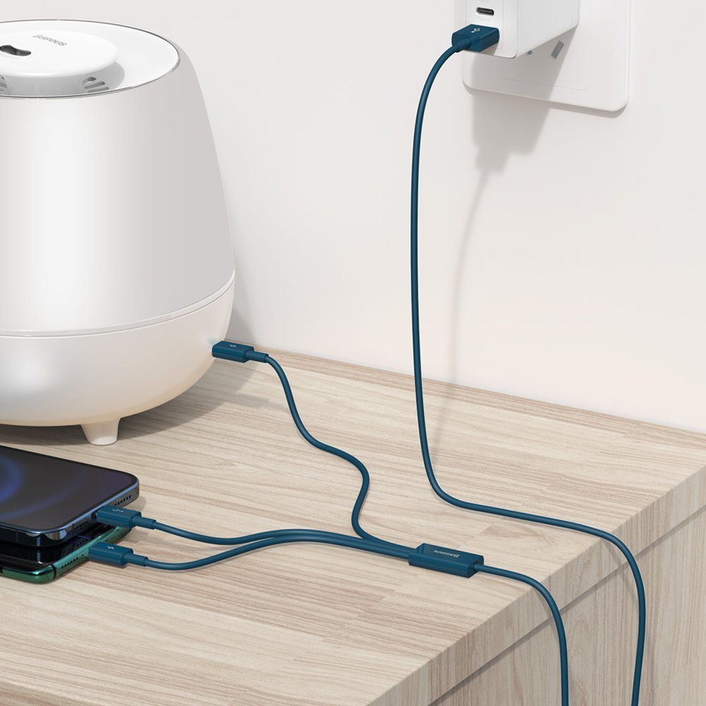 Cabo de carregamento USB-A - Lightning / microUSB / USB-C Baseus Superior Série 3em1, 20W, 1,5 m, Azul CAMLTYS-03