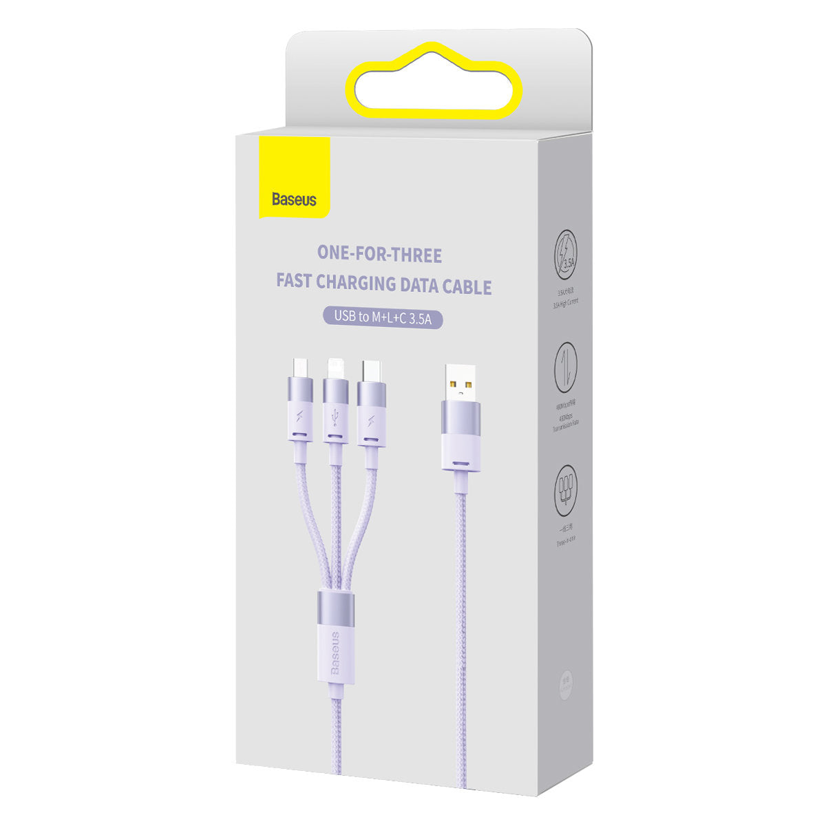 Cabo de Carregamento USB-A - Lightning / microUSB / USB-C Baseus StarSpeed 3in1, 20W, 1.2m, Roxo CAXS000005