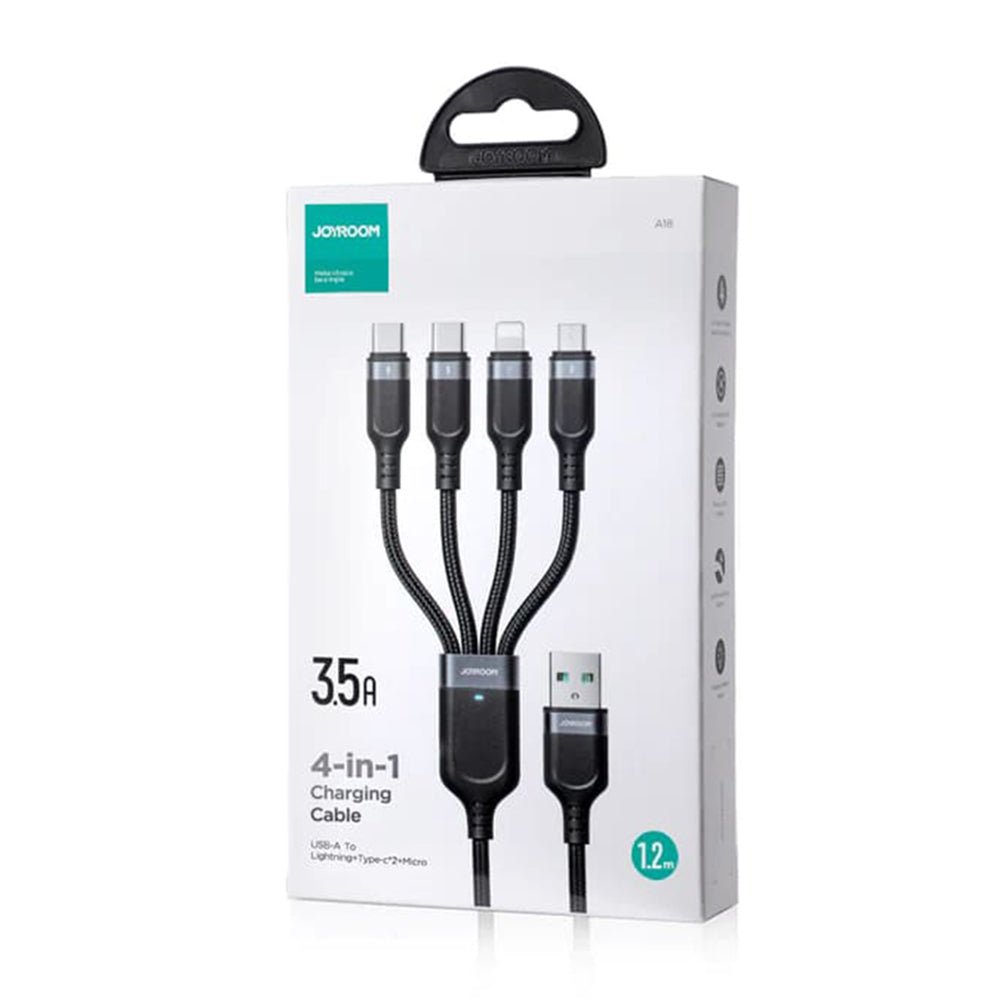 Cabo de carregamento USB-A - Lightning / microUSB / 2 x USB-C Joyroom S-1T4018A18 4em1, 20W, 1,2 m, preto