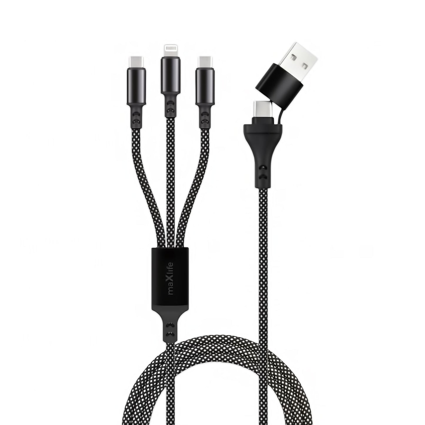 Cabo de carregamento MaXlife 3em1 USB-A / USB-C - Lightning / USB-C MaXlife, 66W, 1m, preto