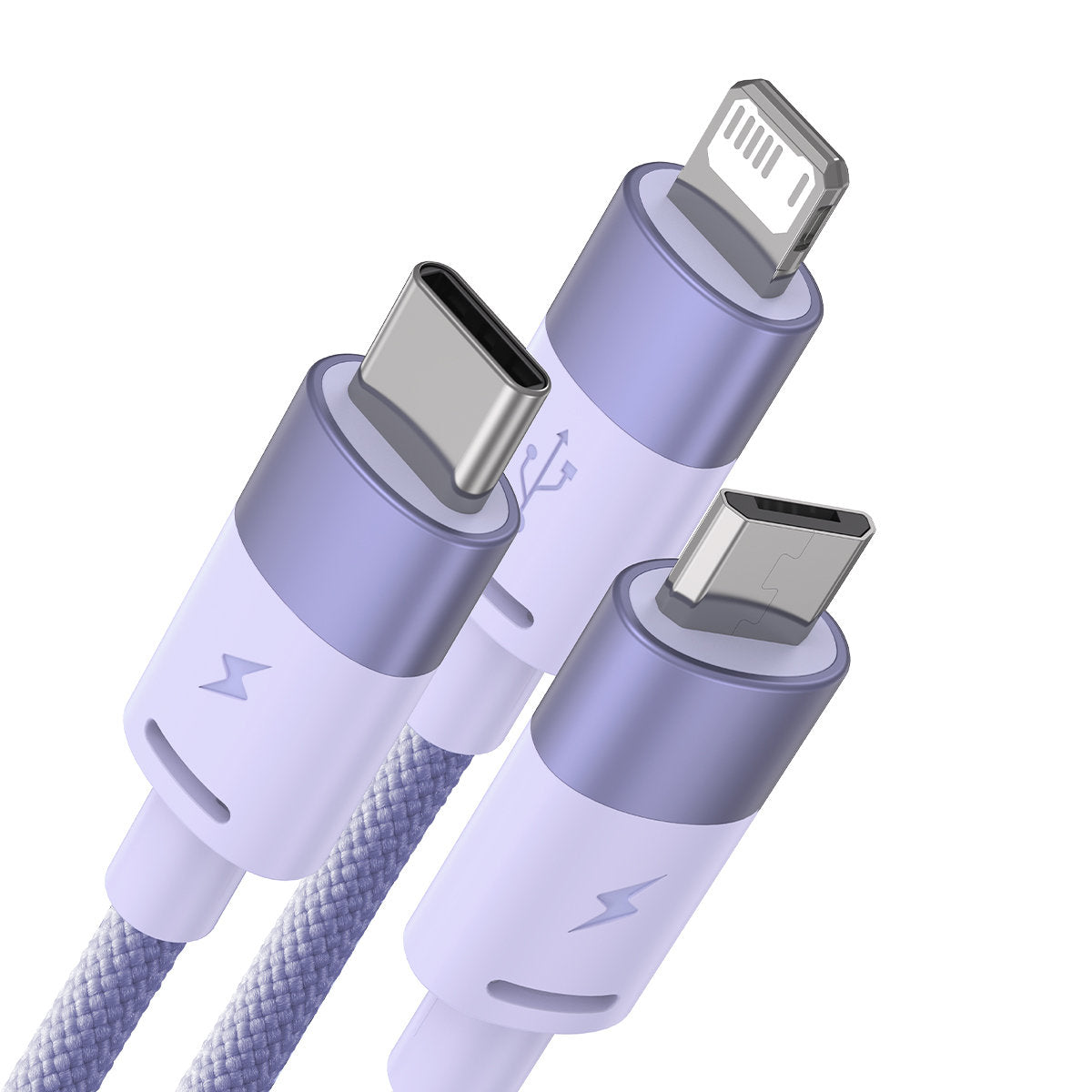 Cabo de Carregamento USB-A - Lightning / microUSB / USB-C Baseus StarSpeed 3in1, 20W, 1.2m, Roxo CAXS000005