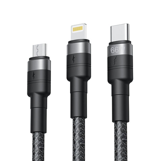 Cabo de Carregamento USB-A - Lightning / microUSB / USB-C XO Design NB-Q191 3in1, 66W, 1.2m, Preto