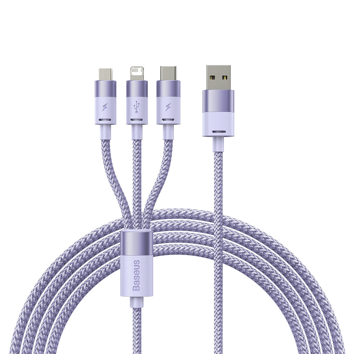 Cabo de Carregamento USB-A - Lightning / microUSB / USB-C Baseus StarSpeed 3in1, 20W, 1.2m, Roxo CAXS000005