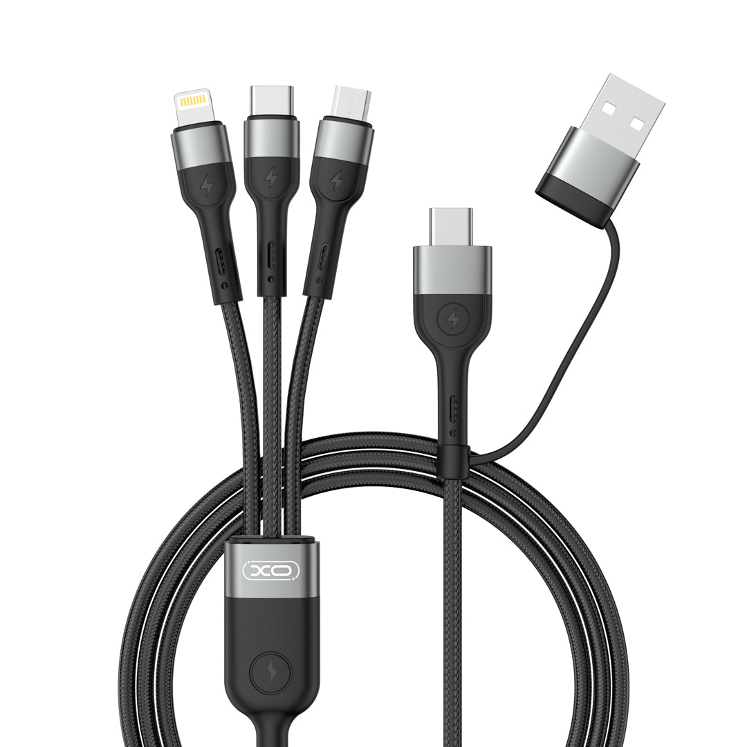Cabo de carregamento USB-A / USB-C - Lightning / microUSB / USB-C XO Design NB254 3in1, 60W, 1,2 m, preto