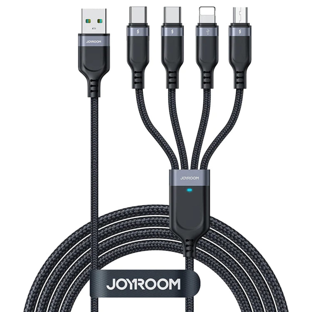 Cabo de carregamento USB-A - Lightning / microUSB / 2 x USB-C Joyroom S-1T4018A18 4em1, 20W, 1,2 m, preto