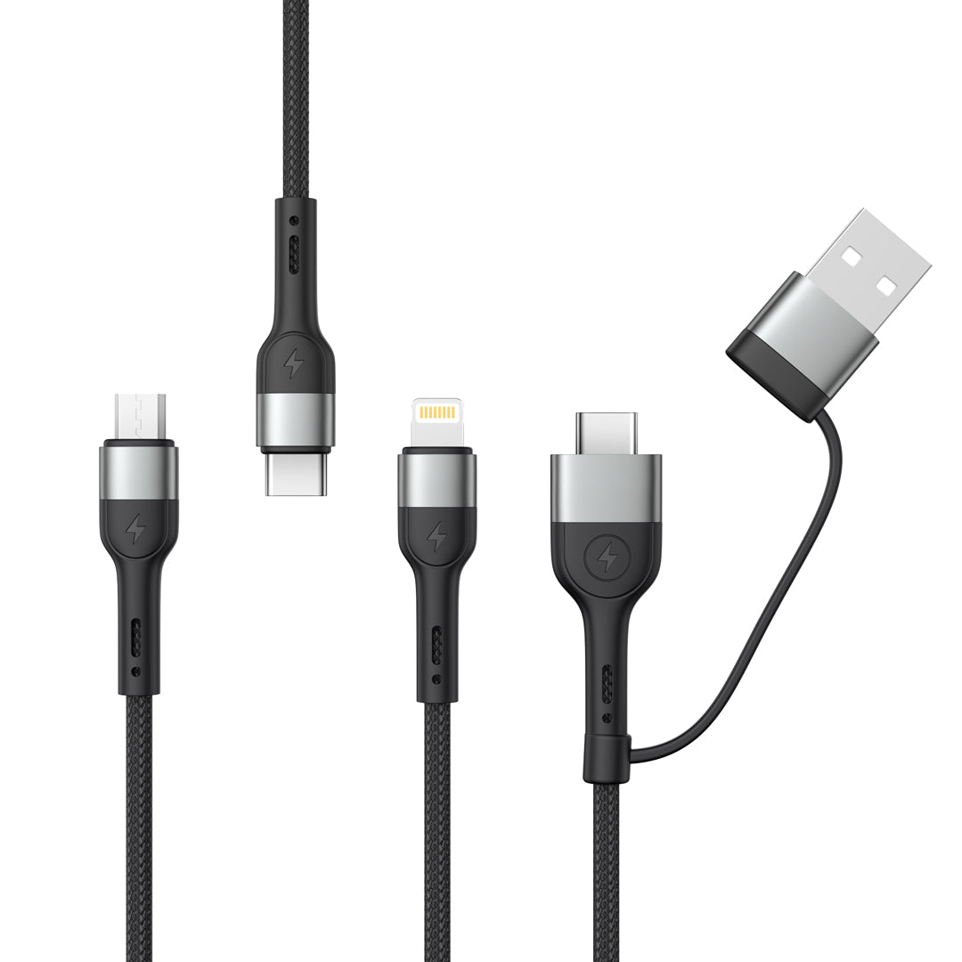 Cabo de carregamento USB-A / USB-C - Lightning / microUSB / USB-C XO Design NB254 3in1, 60W, 1,2 m, preto