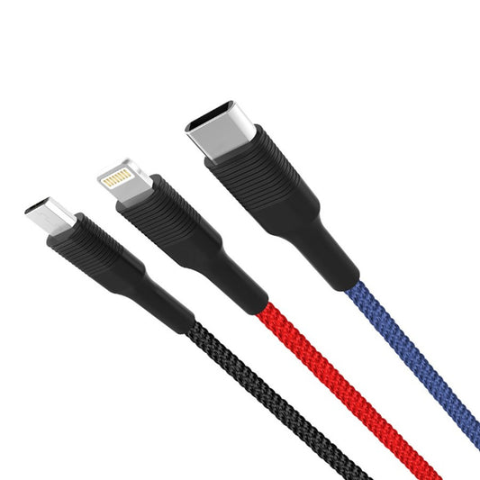 Cabo de Carregamento USB-A - Lightning / microUSB / USB-C XO Design NB54, 18W, 1.2m, Multicolor