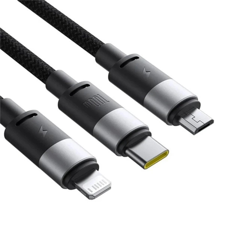 Cabo de Carregamento USB-A - Lightning / microUSB / USB-C Baseus StarSpeed 3in1, 100W, 1.5m, Preto P10319900111-01