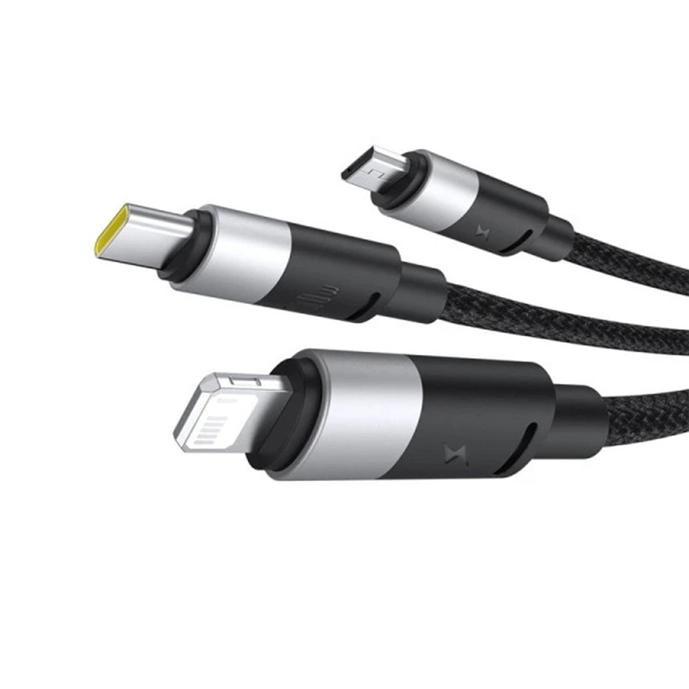 Cabo de Carregamento USB-A - Lightning / microUSB / USB-C Baseus StarSpeed 3in1, 100W, 1.5m, Preto P10319900111-01