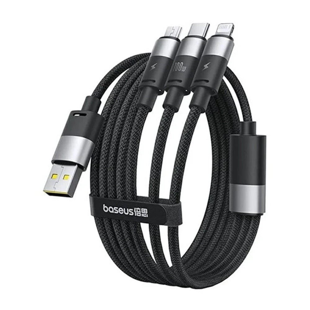 Cabo de Carregamento USB-A - Lightning / microUSB / USB-C Baseus StarSpeed 3in1, 100W, 1.5m, Preto P10319900111-01