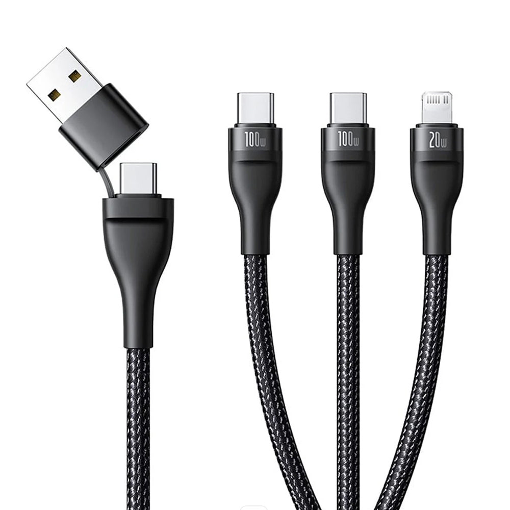 Cabo de Carregamento USB-A / USB-C - Lightning / 2 x USB-C Baseus Flash Series III 3in1, 100W, 1.5m, Preto P10377800U01-00