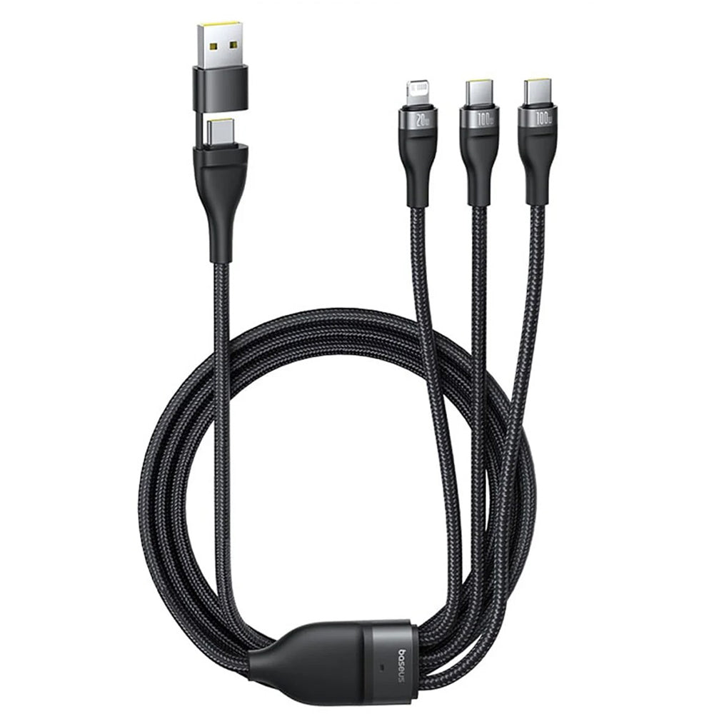 Cabo de Carregamento USB-A / USB-C - Lightning / 2 x USB-C Baseus Flash Series III 3in1, 100W, 1.5m, Preto P10377800U01-00
