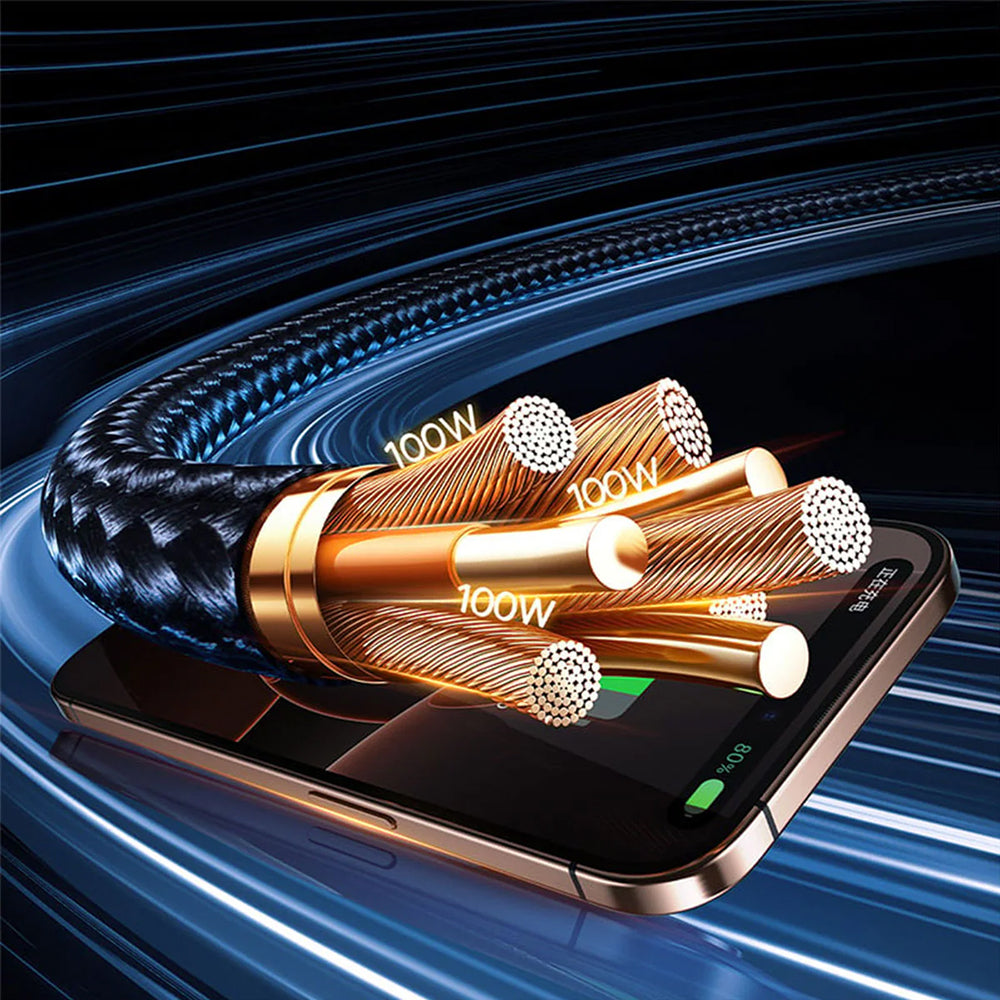 Cabo de Carregamento USB-A / USB-C - Lightning / 2 x USB-C Baseus Flash Series III 3in1, 100W, 1.5m, Preto P10377800U01-00